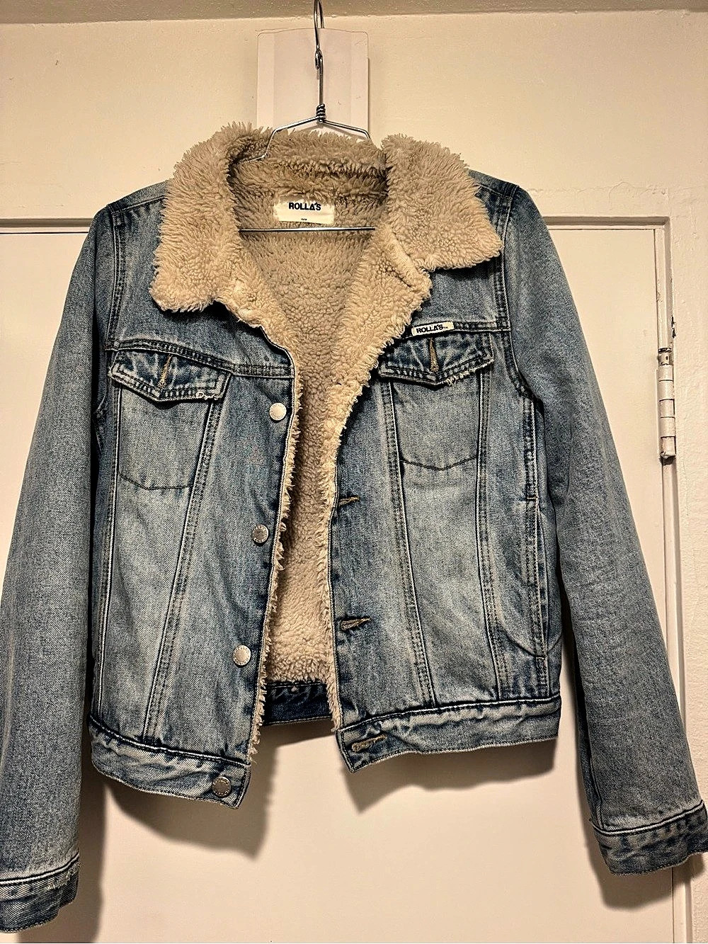 Rollas Sherpa-Lined Denim Jacket in Blue & Beige Like